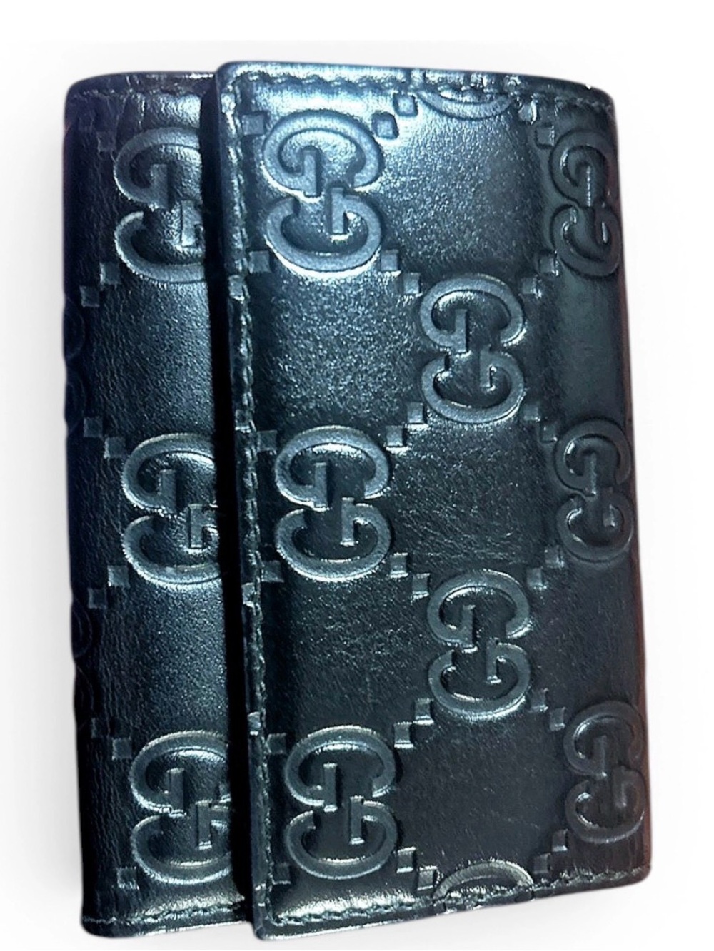 Gucci Black Embossed GG Leather Key & Card Case